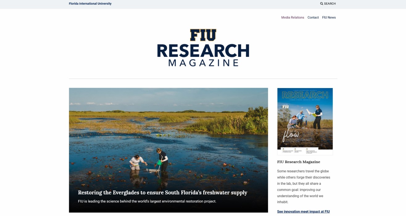 Screenshot of FIU Research Magazine home page